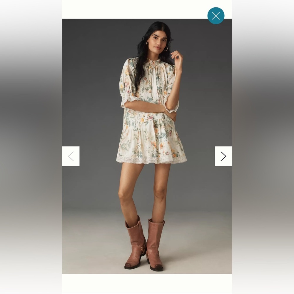 Anthropologie Cream Floral Mini Dress